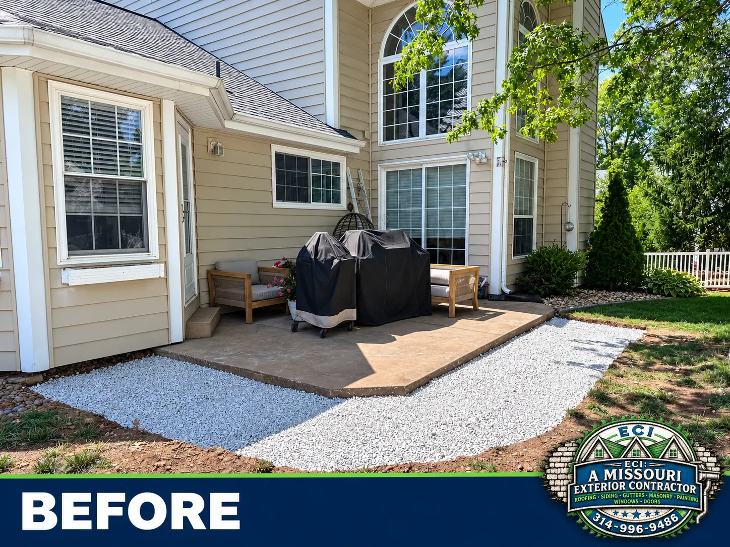 Patio before the new stone outdoor kitchen