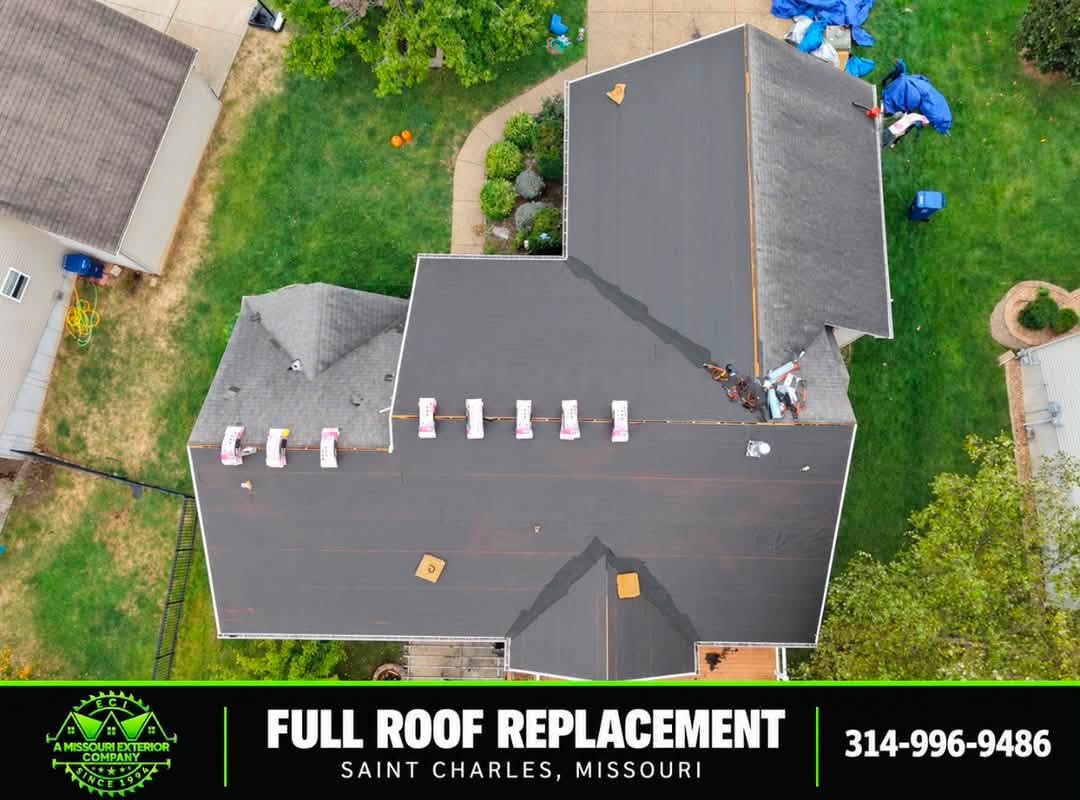 Overhead view of shingles being installed on a Saint Charles home