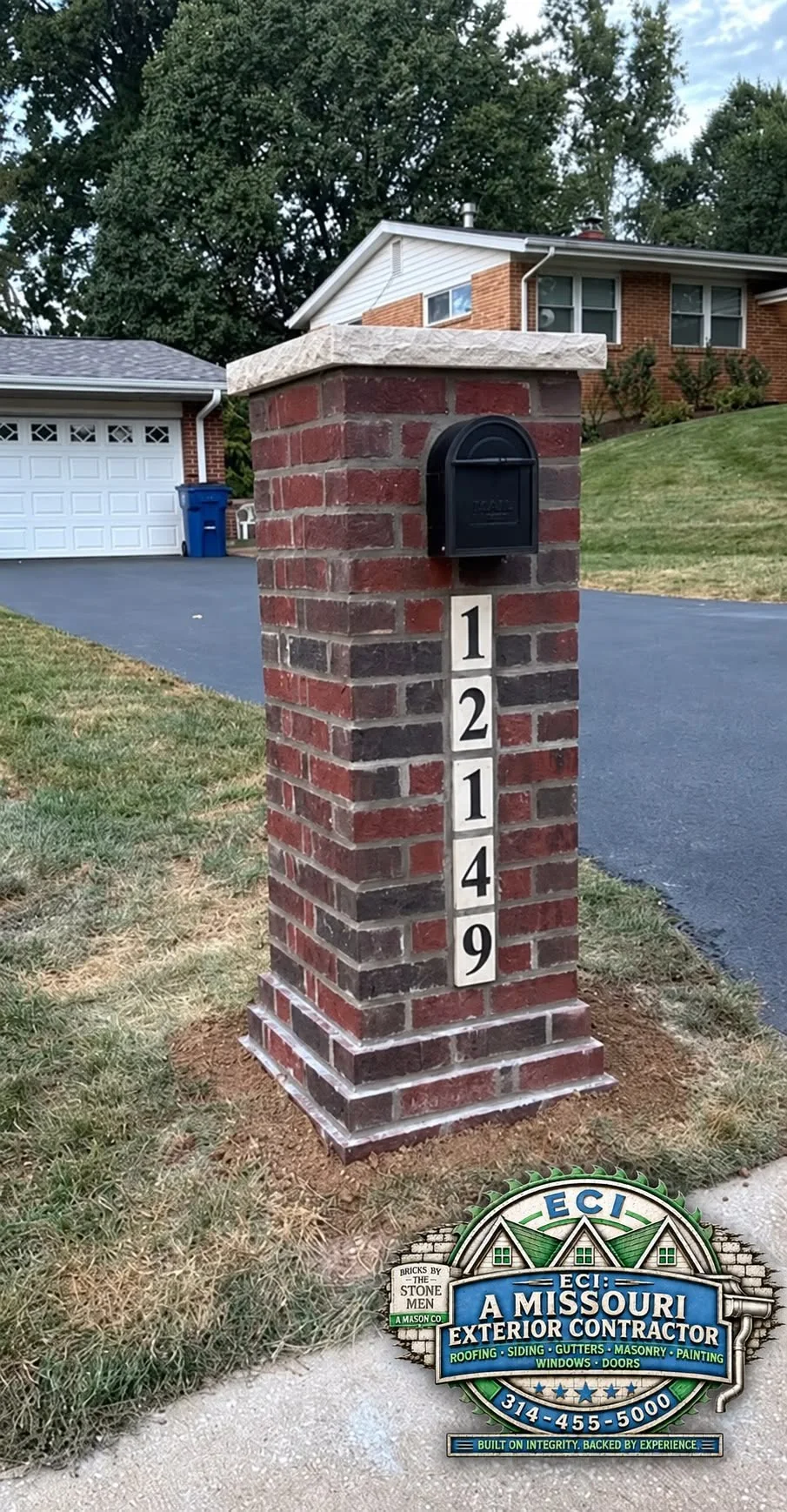 Completed custom ECI brick and stone mailbox