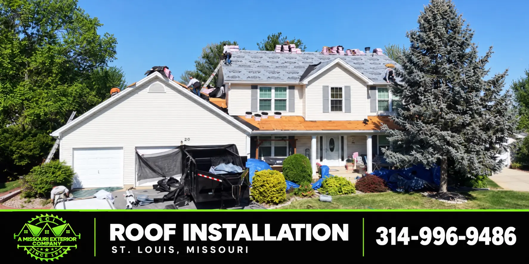 ECI crew installing a new roof on a St. Louis home with property protected