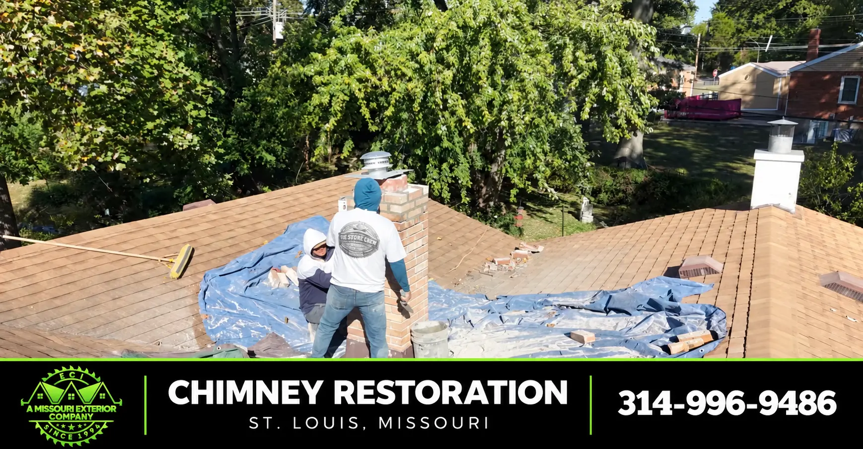 ECI roofing sign at an active hail and wind restoration project
