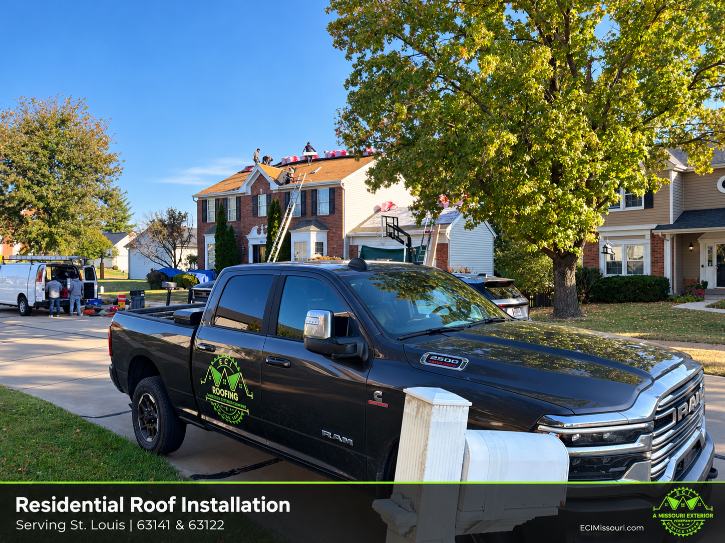 ECI truck at a residential roof installation in St. Louis