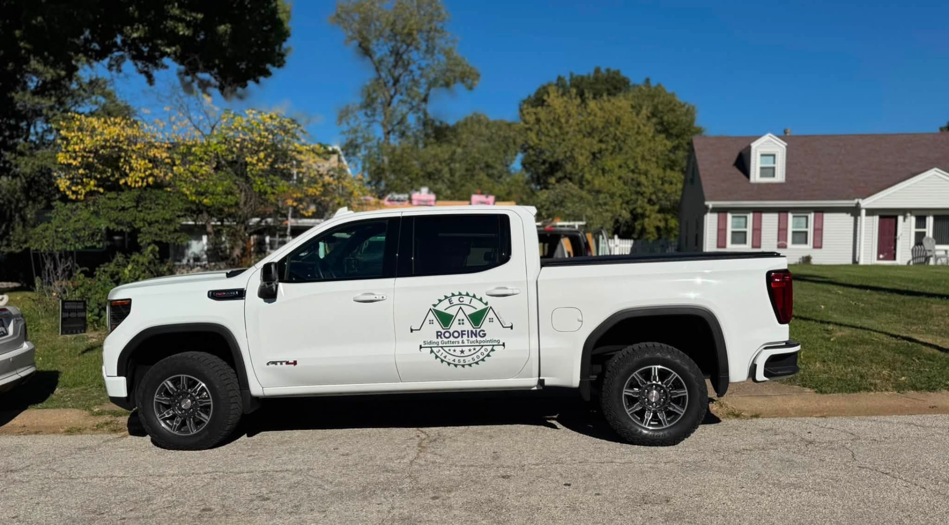 ECI truck parked outside a Missouri home during a roof replacement