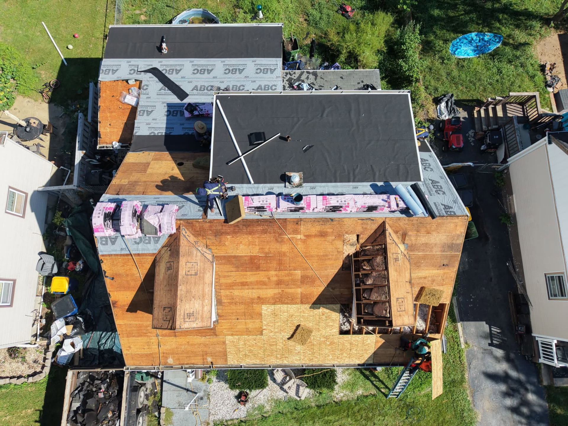 Aerial of a full tear-off down to the deck