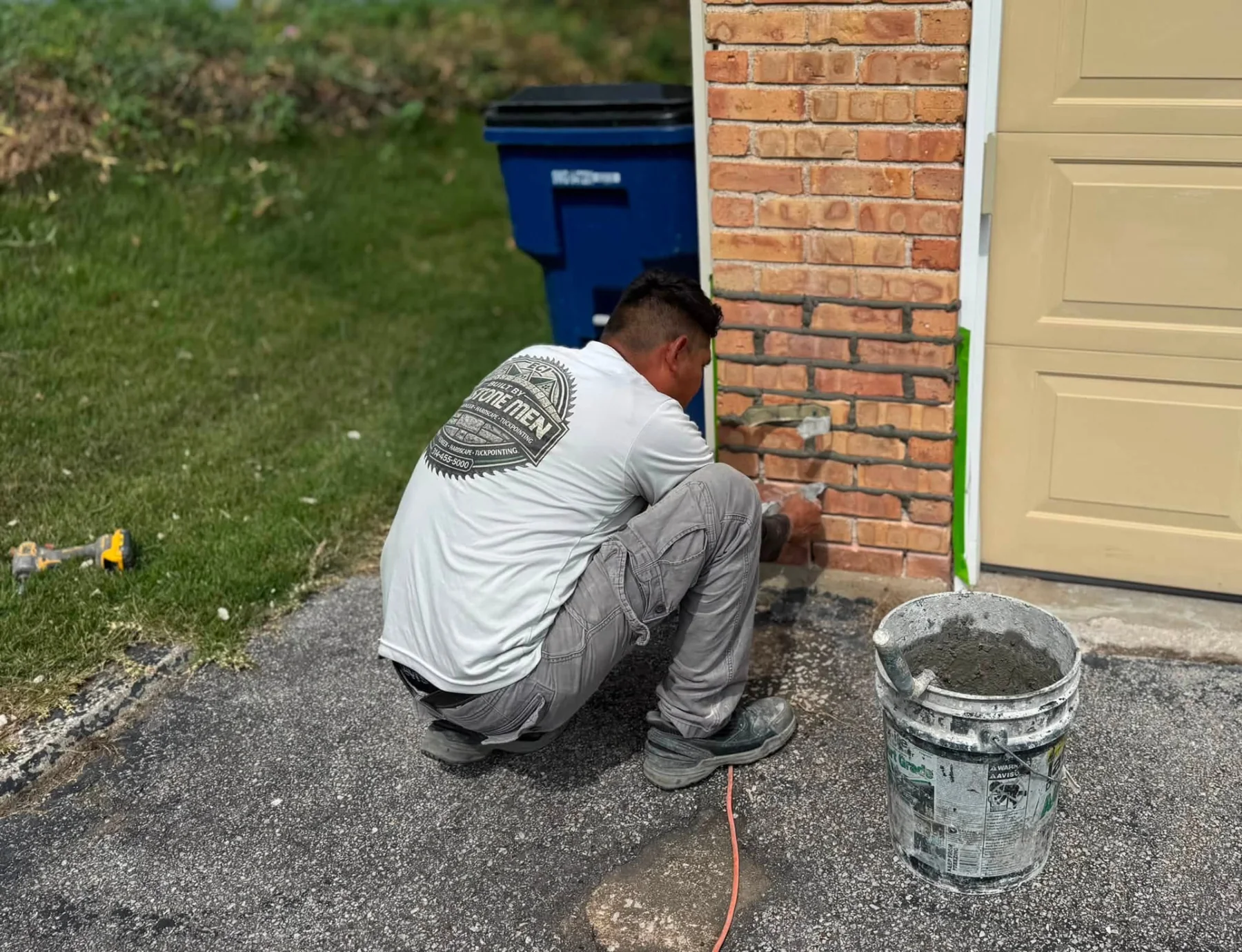 Brick repair work on an exterior masonry wall