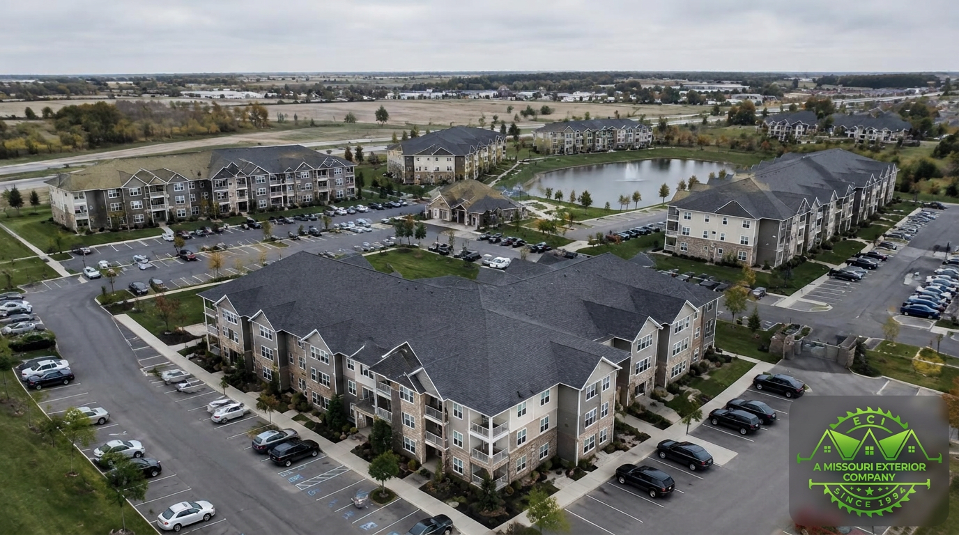Illustrative apartment complex — multi-building roofing