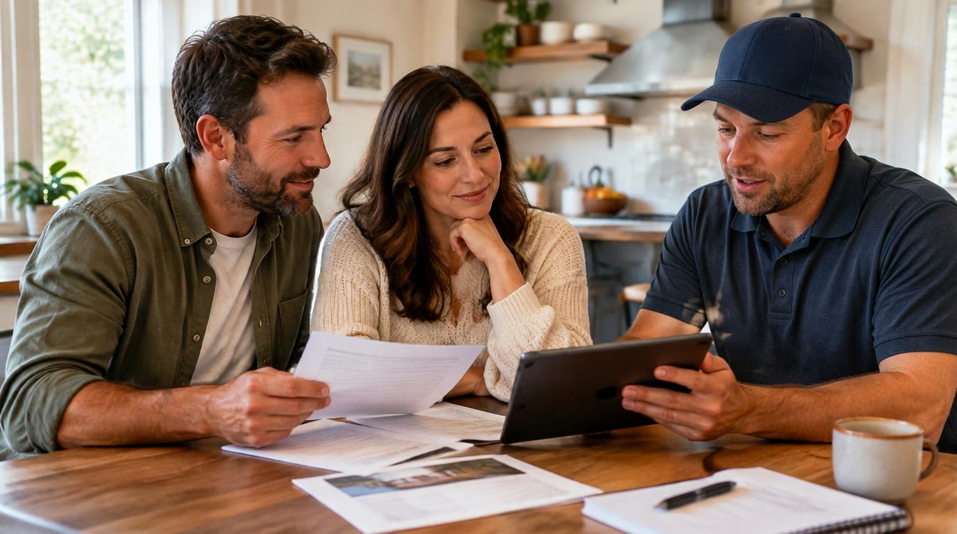 Homeowners discussing home improvement financing options